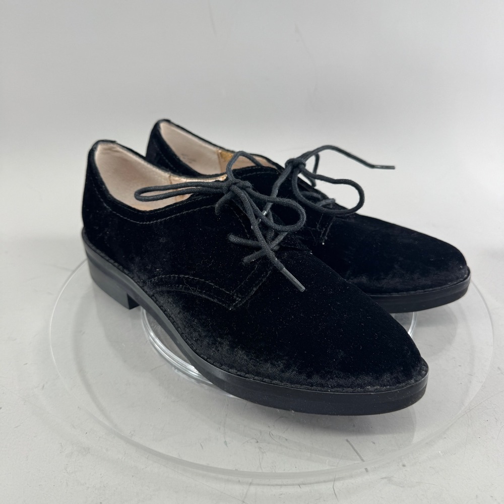 French Connection Womens Maci Velvet Lace Up Pointed Toe Oxford Flats Black 7